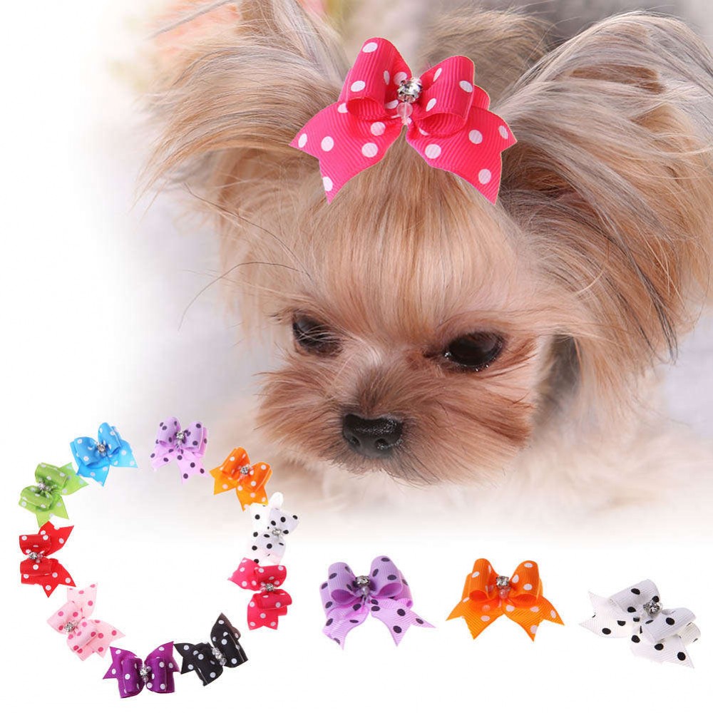 10pcs Pet Cat Dog Small Puppy Pet Dog Rhinestone Hairpin Hair Bow Rubber