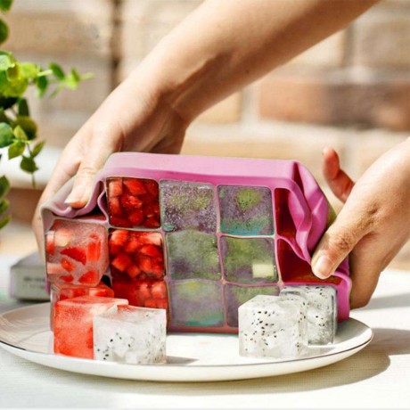 15 Hole DIY Square Silicone Ice Cube Mold Fruit Cake Tray Baking Tool(Pink