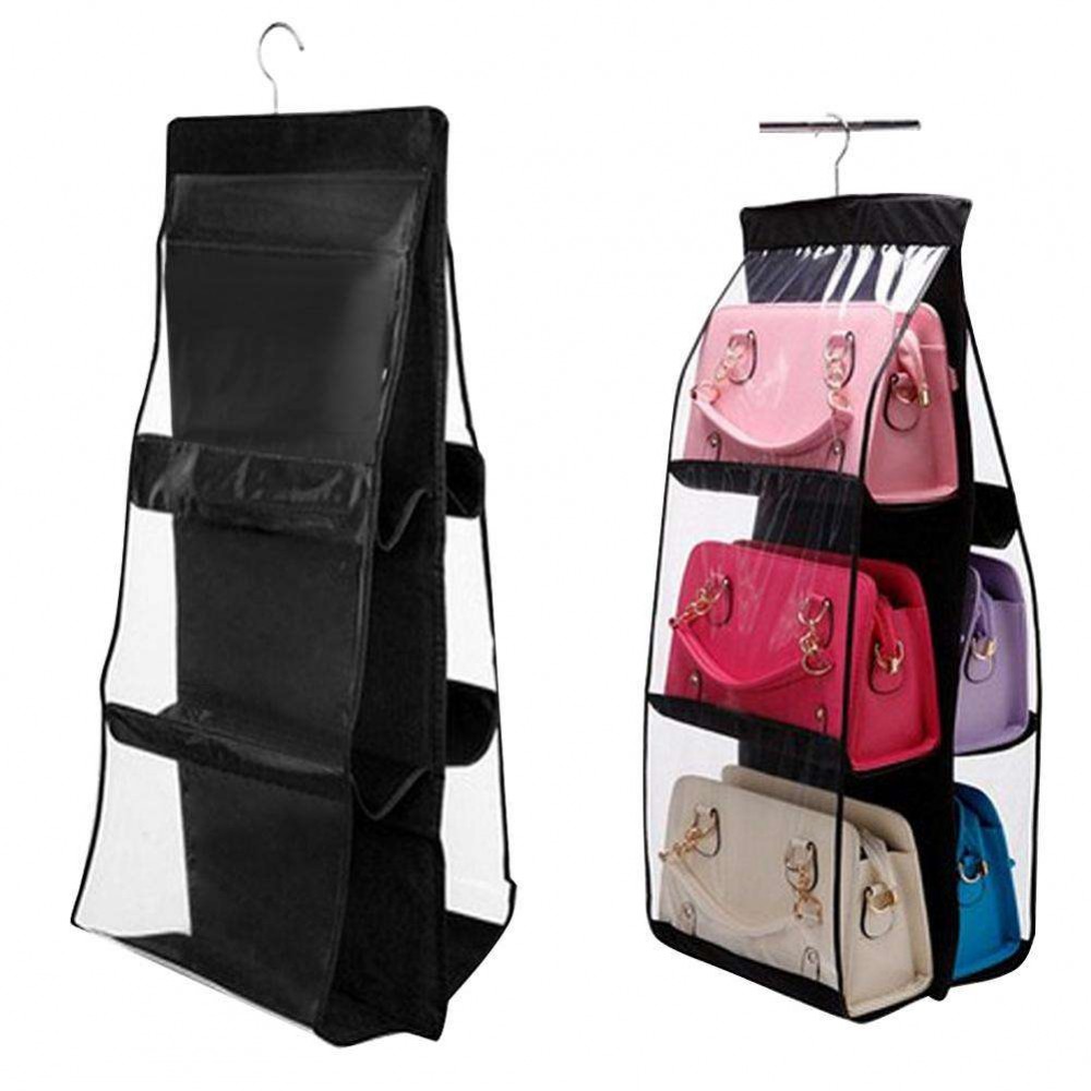 Double-Side Door Hanging Storage Bag Transparent Handbag Holder Organizer