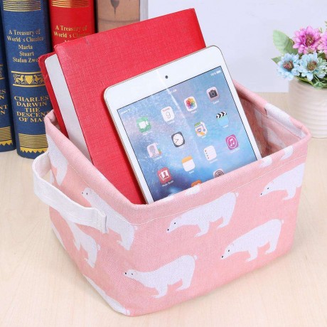 Fold Cotton Linen Desktop Sundries Storage Basket Home Organizer(Pink Bear