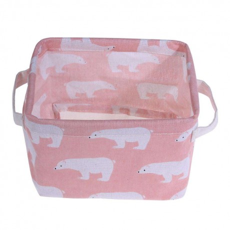 Fold Cotton Linen Desktop Sundries Storage Basket Home Organizer(Pink Bear