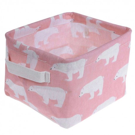 Fold Cotton Linen Desktop Sundries Storage Basket Home Organizer(Pink Bear