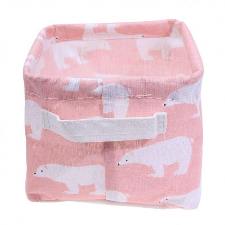 Fold Cotton Linen Desktop Sundries Storage Basket Home Organizer(Pink Bear