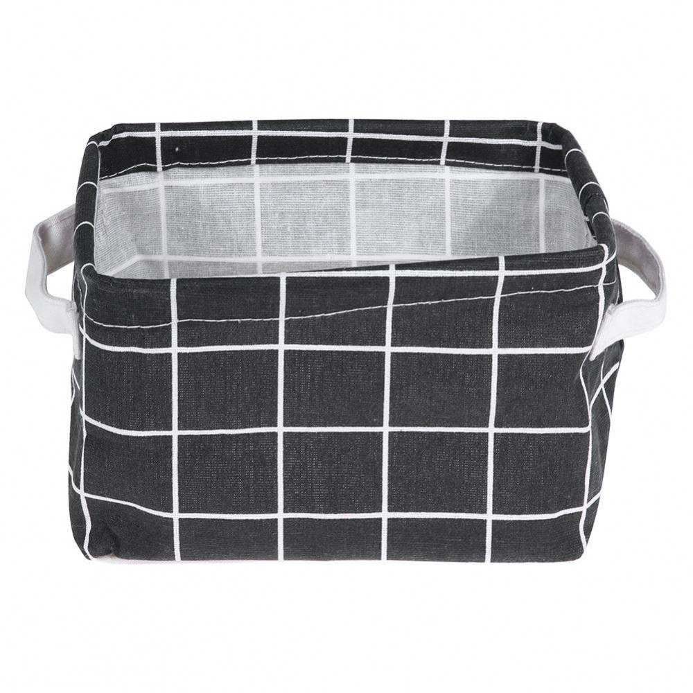 Plaid Cotton Linen Desktop ?Cosmetics Storage Basket Sundries Holder(Black