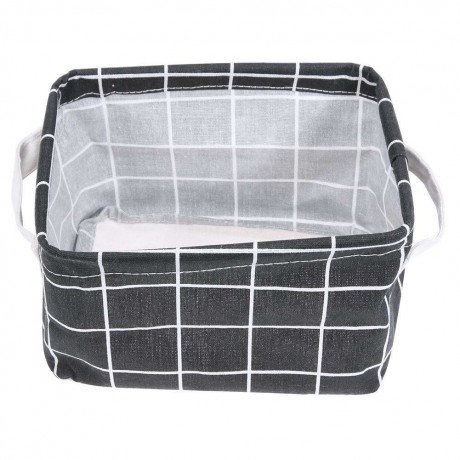 Plaid Cotton Linen Desktop ?Cosmetics Storage Basket Sundries Holder(Black