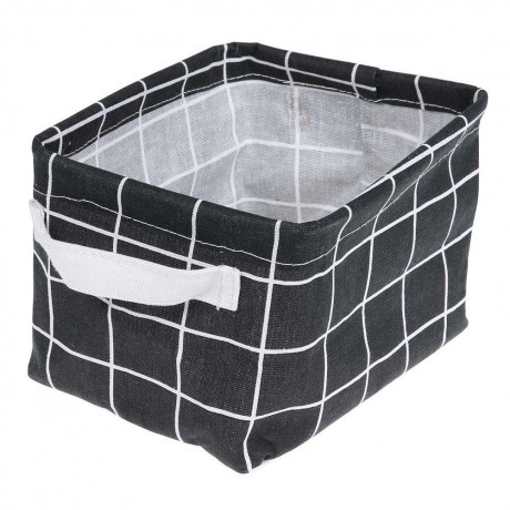 Plaid Cotton Linen Desktop ?Cosmetics Storage Basket Sundries Holder(Black