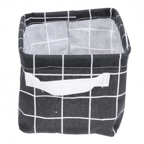 Plaid Cotton Linen Desktop ?Cosmetics Storage Basket Sundries Holder(Black