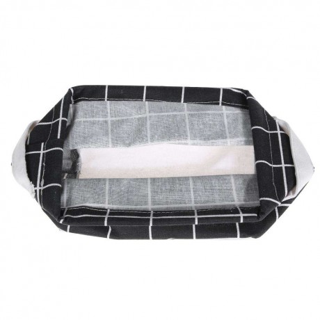 Plaid Cotton Linen Desktop ?Cosmetics Storage Basket Sundries Holder(Black