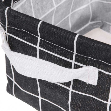 Plaid Cotton Linen Desktop ?Cosmetics Storage Basket Sundries Holder(Black