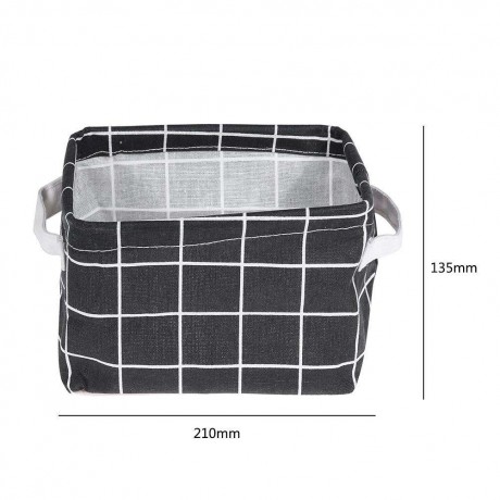 Plaid Cotton Linen Desktop ?Cosmetics Storage Basket Sundries Holder(Black