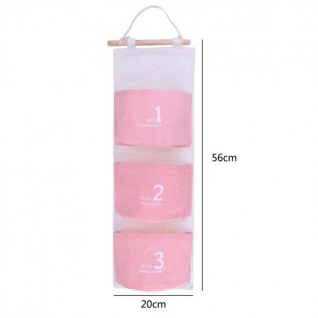 3 Pockets Wall Hanging Bag Keys Storage Holder Organizer Door Bag(Pink)