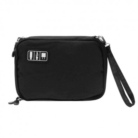 Waterproof Double Layer Cable Storage Bag Data Line Case Pouch(Black/S)