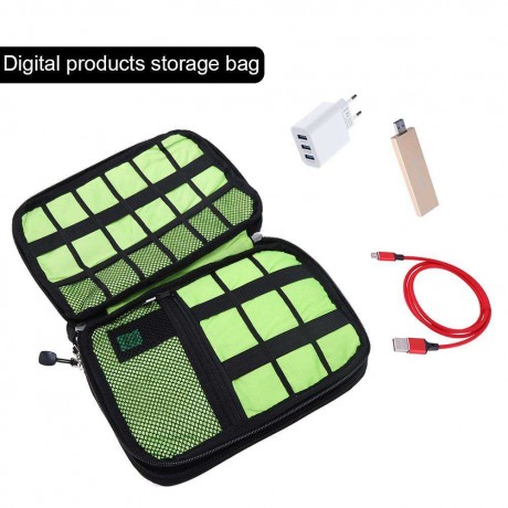 Waterproof Double Layer Cable Storage Bag Data Line Case Pouch(Black/S)