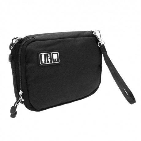 Waterproof Double Layer Cable Storage Bag Data Line Case Pouch(Black/S)