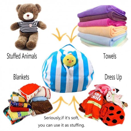 Stuffed Animal Storage Bean Bag Stripe Chair Clothes Plush Toy Organizer/S