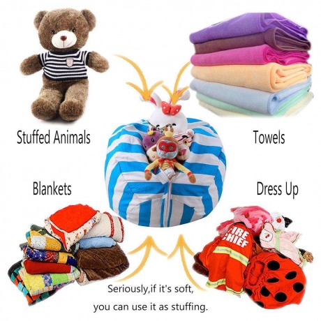 Stuffed Animal Storage Bean Bag Stripe Chair Clothes Plush Toy Organizer/S