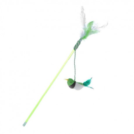 Pet Teaser Feather Stick Cats Catch Interactive Train Wand Toys (Green Bird