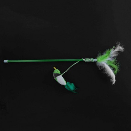 Pet Teaser Feather Stick Cats Catch Interactive Train Wand Toys (Green Bird