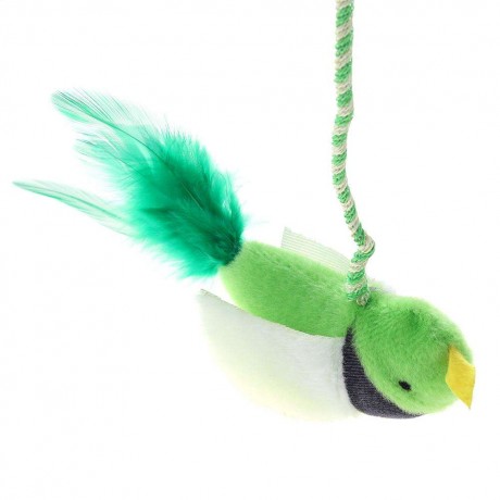 Pet Teaser Feather Stick Cats Catch Interactive Train Wand Toys (Green Bird