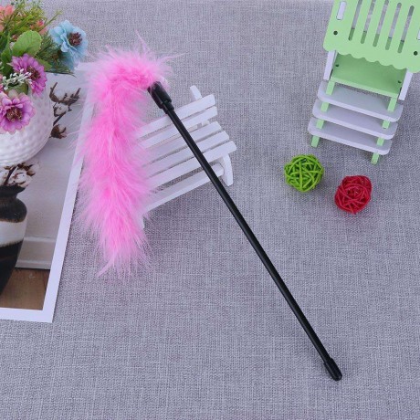 Pet Teaser Feathers Bell Stick Cats Catcher Interactive Wand Toys (Pink)