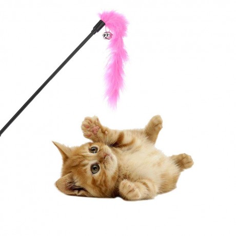 Pet Teaser Feathers Bell Stick Cats Catcher Interactive Wand Toys (Pink)