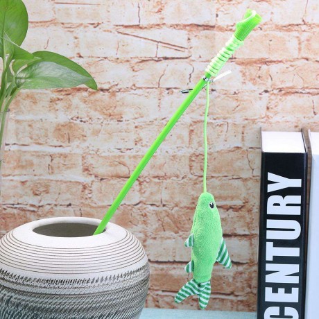 Pets Teasing Fish Rod Cat Scratch Play Training Wand Interactive Toy (Green