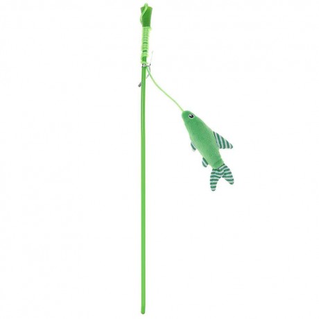 Pets Teasing Fish Rod Cat Scratch Play Training Wand Interactive Toy (Green