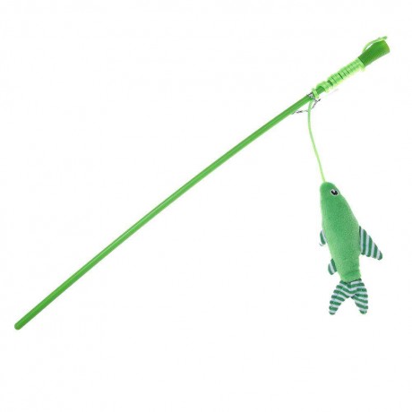 Pets Teasing Fish Rod Cat Scratch Play Training Wand Interactive Toy (Green