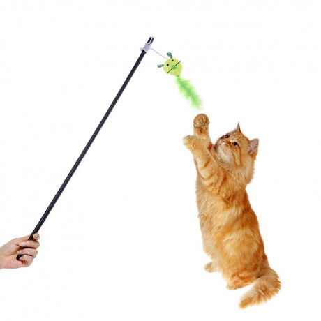 Pets Mouse Feather Tease Rod Cat Scratch Train Wand Interactive Toy