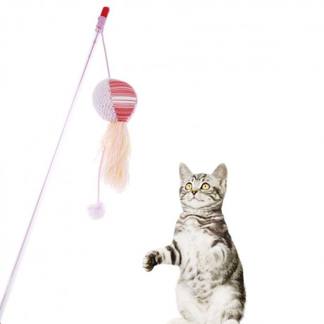 Pets Elastic String Teaser Rod Cat Scratch Play Wand Interactive Toy (Ball)