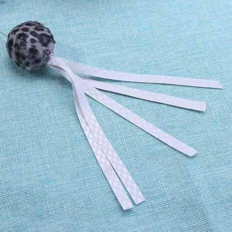 Pets Leopard Ball Ribbon Teaser Rod Cats Scratch Wand Interactive Toy (Grey