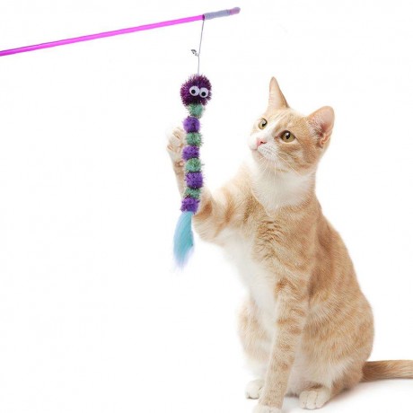 Glitter Insect Pets Teasing Rod Cats Scratch Wand Interactive Toys (Purple)