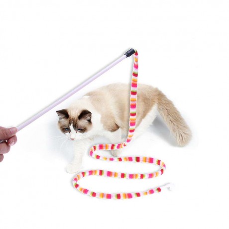 Cat Colorful Rod Teaser Wand Pet Toy Cats Scratch Interactive Teasing Stick