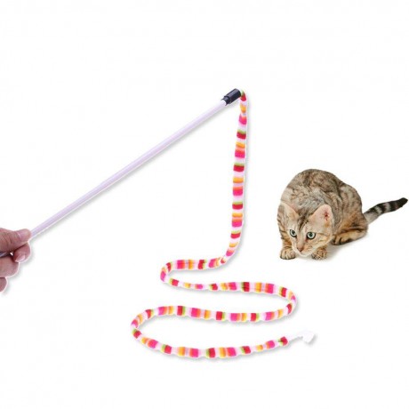 Cat Colorful Rod Teaser Wand Pet Toy Cats Scratch Interactive Teasing Stick