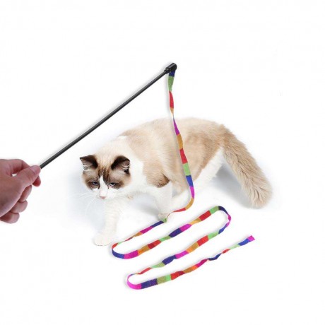 Plastic Colorful Rod Cat Teaser Wand Interactive Stick Pet Cats Kitten Toys