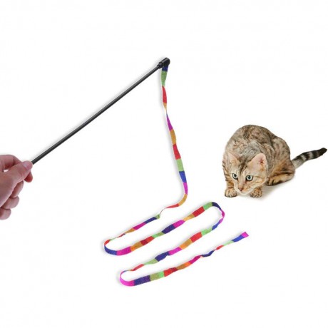 Plastic Colorful Rod Cat Teaser Wand Interactive Stick Pet Cats Kitten Toys