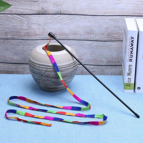 Plastic Colorful Rod Cat Teaser Wand Interactive Stick Pet Cats Kitten Toys