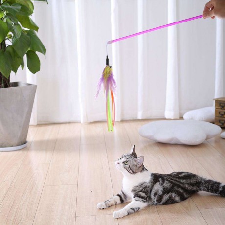 Pets Cats Feathers Pendant Teasing Rod Wand Scratch Interactive Stick Toys