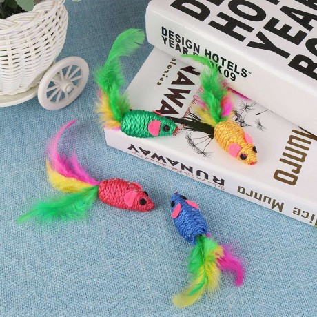 12pcs/set False Mouse Pet Cat Toys Funny Playing Toys with Colorful Feather