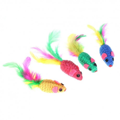 12pcs/set False Mouse Pet Cat Toys Funny Playing Toys with Colorful Feather