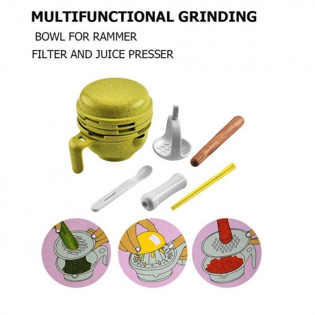 Baby Food Supplement Grinding Bowl Manual Grinder Vegetables Masher (Yellow