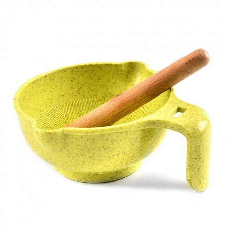 Baby Food Supplement Grinding Bowl Manual Grinder Vegetables Masher (Yellow