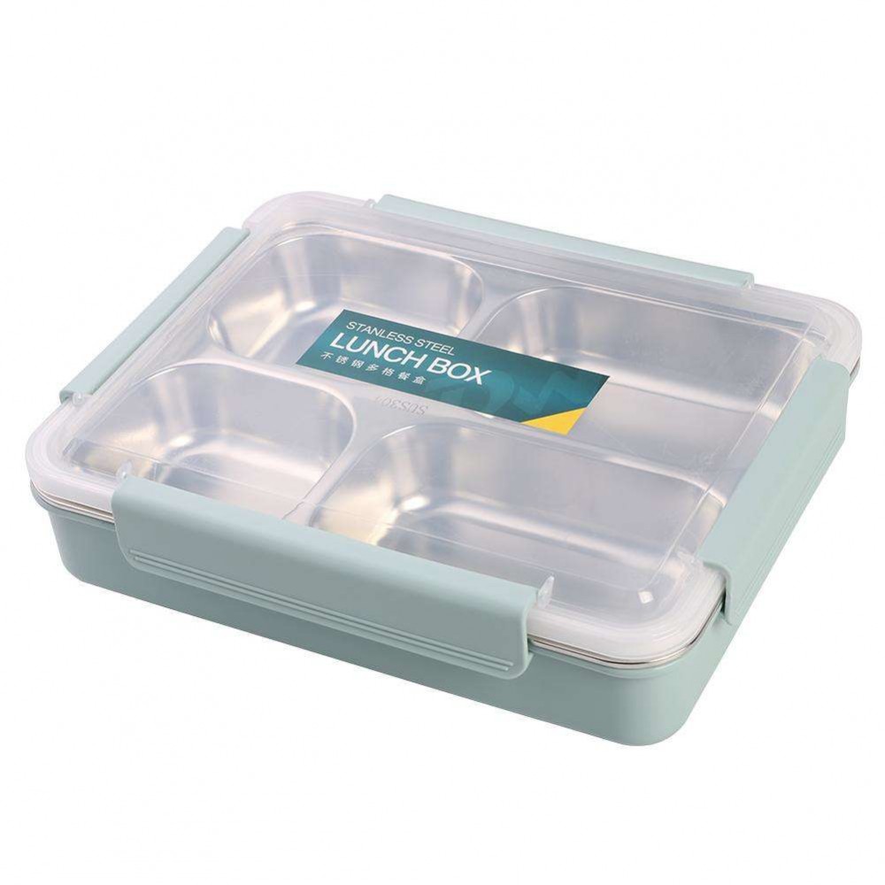 Stainless Steel Lunch Box Food Container Thermal Compartment Bento (Blue M)