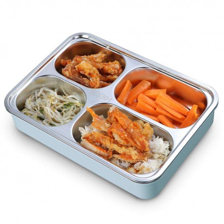 Stainless Steel Lunch Box Food Container Thermal Compartment Bento (Blue M)