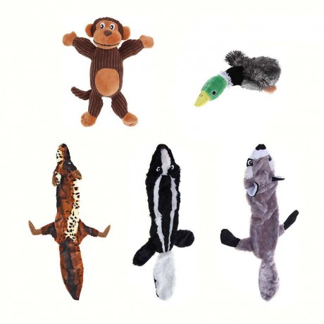 5pcs Pet Dog Squeaky Toys Plush Durable Wolf Raccoon Animal Non Toxic Toy