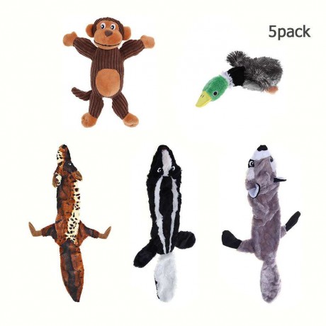 5pcs Pet Dog Squeaky Toys Plush Durable Wolf Raccoon Animal Non Toxic Toy