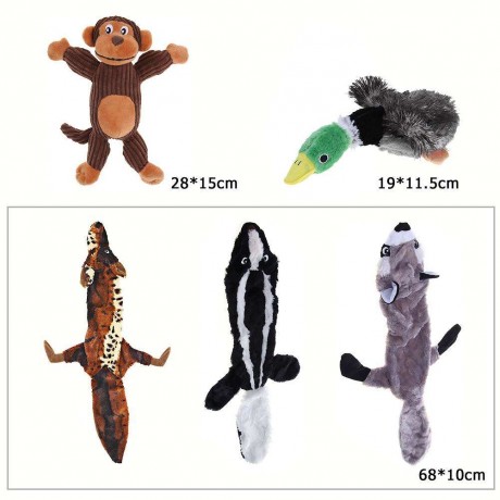 5pcs Pet Dog Squeaky Toys Plush Durable Wolf Raccoon Animal Non Toxic Toy