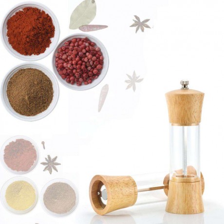 Oak Acrylic Salt Pepper Mill Grinder Peppercorn Seasoning Condiment Bottle