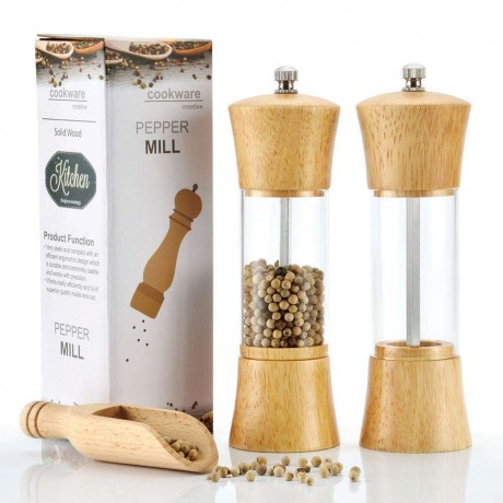 Oak Acrylic Salt Pepper Mill Grinder Peppercorn Seasoning Condiment Bottle