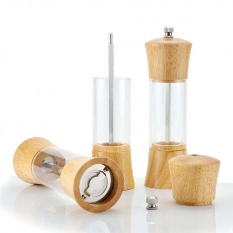 Oak Acrylic Salt Pepper Mill Grinder Peppercorn Seasoning Condiment Bottle